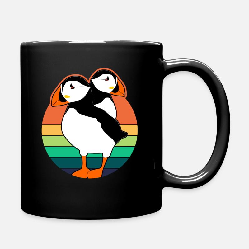 Puffin Puffins Retro Birds - Full Colour Mug - black