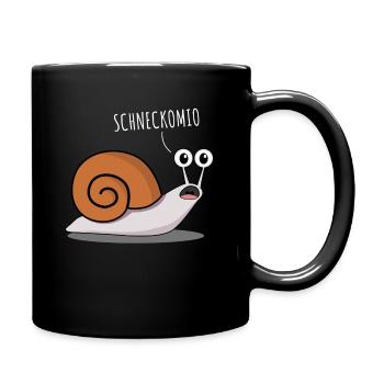 Schnecke - lustiger Spruch Schneckomio - Tasse einfarbig - Schwarz - Rechts
