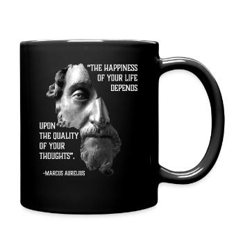 Stoisches Zitat Marcus Aurelius Glück deines Lebens - Tasse einfarbig - Schwarz - Rechts