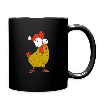 Funny chicken with Santa hat for Christmas - Full Colour Mug - black - Right
