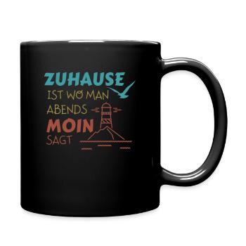 Zuhause Moin Leuchtturm Möwe Nordsee Meer Vintage - Tasse einfarbig - Schwarz - Rechts