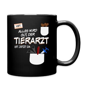 Tierarzt - lustiger Spruch mit Leckerli - Tasse einfarbig - Schwarz - Rechts