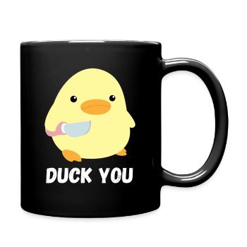 Canard vous mignon canard avec couteau meme poulet cadeau - Mug uni - noir - Droite