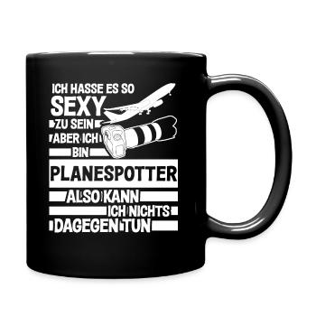 Planespotter lustiger Spruch Flugzeug - Tasse einfarbig - Schwarz - Rechts