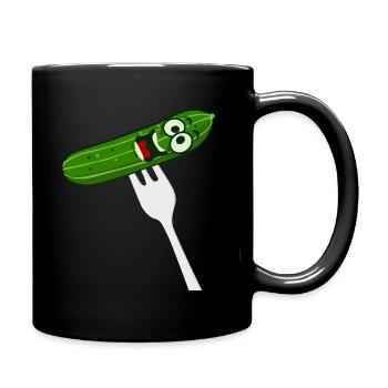 Gurke mit Gabel - lustig - Tasse einfarbig - Schwarz - Rechts