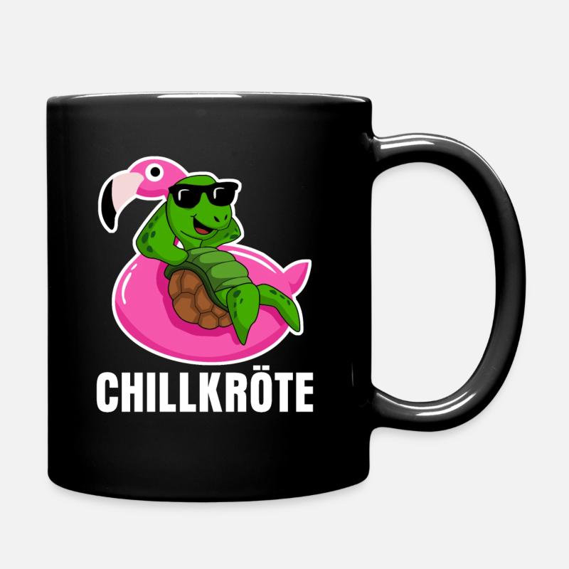 Chillkröte - Schildkröte auf Flamingo - Tasse einfarbig - Schwarz