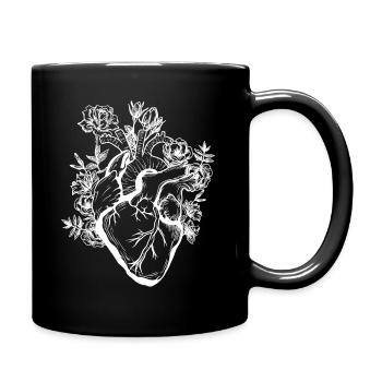 Herz und Blumen - Tasse einfarbig - Schwarz - Rechts