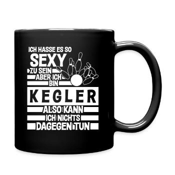 Kegeln - sexy Kegler Spruch mit Kegel - Tasse einfarbig - Schwarz - Rechts