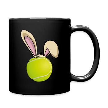 Joyeuses Pâques balle de tennis avec des oreilles de lapin Tennis - Mug uni - noir - Droite