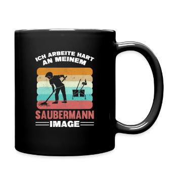 Reinigungskraft SAUBERMANN IMAGE Spruch Putzmann - Tasse einfarbig - Schwarz - Rechts
