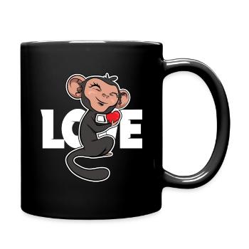 Äffchen mit Herz in der Hand Affe Liebe - Tasse einfarbig - Schwarz - Rechts