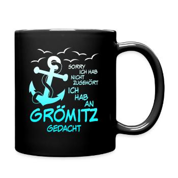 Grömitz Spruch mit Anker - Tasse einfarbig - Schwarz - Rechts