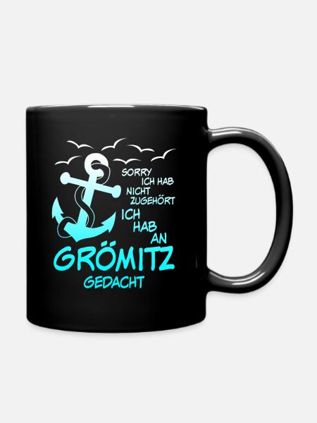 Grömitz Spruch mit Anker - Tasse einfarbig - Schwarz