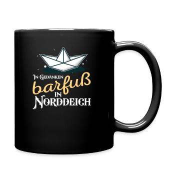 In Gedanken barfuß in Norddeich Nordsee Küste - Tasse einfarbig - Schwarz - Rechts