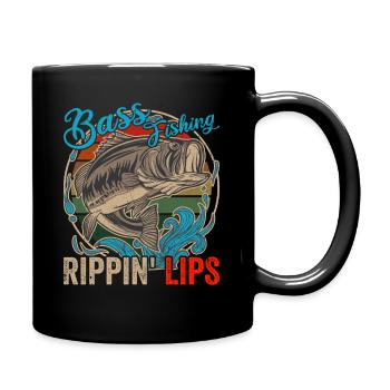 Bass Fisching Rippin Lips Lustige Angler - Tasse einfarbig - Schwarz - Rechts