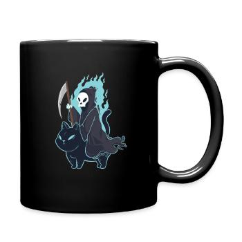 Grim Reaper Riding Cat Funny Death Halloween - Full Colour Mug - black - Right