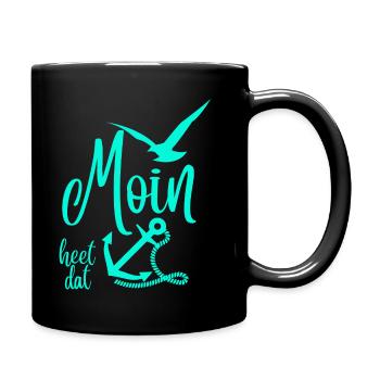 Moin heet dat - Anchor & Seagulls Motif - North German - Full Colour Mug - black - Right