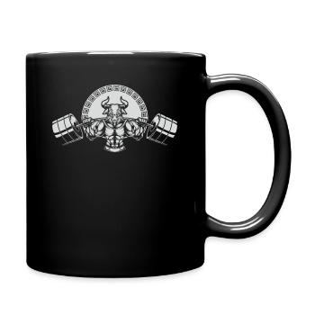 Minotaurus Hebt Gewichte, Fitness Workout Im Gym - Tasse einfarbig - Schwarz - Rechts