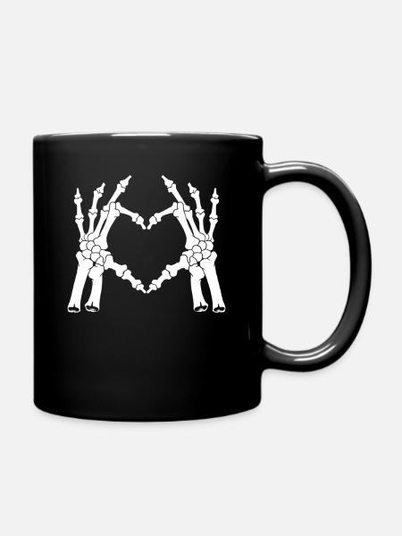 Doigts forme du cœur - Main squelette - Mug uni - noir