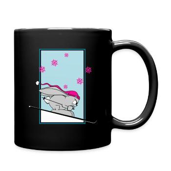 Skihase Schnee süßer Hase Ski Winter Comic lustig - Tasse einfarbig - Schwarz - Rechts
