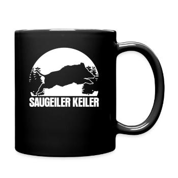 Keiler Geiler Wildsau Jagt Jägerin Jäger - Tasse einfarbig - Schwarz - Rechts