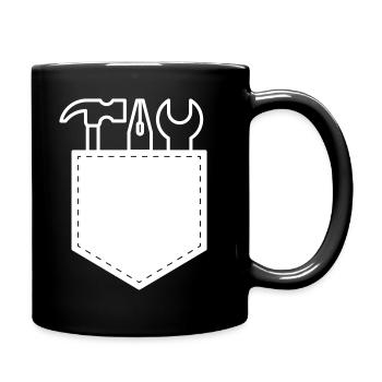 Hammer, Zange und Schraubenschlüssel in der Tasche - Tasse einfarbig - Schwarz - Rechts