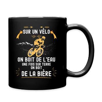 Velo, cycliste eau et bière humour papa, papy - Mug uni - noir - Droite
