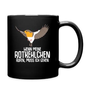 Rotkehlchen Vogel - Tasse einfarbig - Schwarz - Rechts