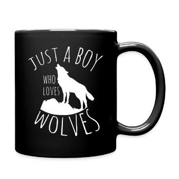 Nur ein Junge, der Wölfe liebt Wolf Pack Wolf Wölf - Tasse einfarbig - Schwarz - Rechts