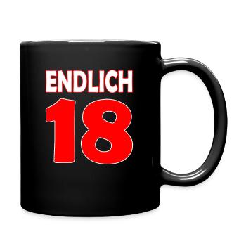 Endlich 18 Geburtstag - Tasse einfarbig - Schwarz - Rechts
