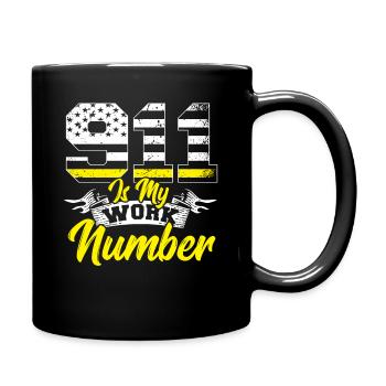 Is My Work Number Police Dispatcher Thin Yellow - Full Colour Mug - black - Right