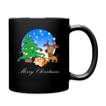 Weihnachten Merry Christmas Hund Rentier - Tasse einfarbig - Schwarz - Rechts