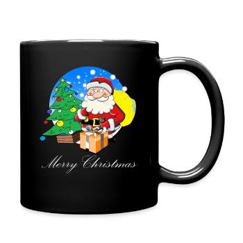 Weihnachtsmann mit Sack voller Geschenke - Tasse einfarbig - Schwarz - Rechts