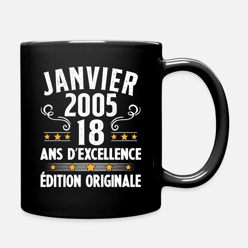18 Ans Anniversaire Vintage Né(e) en Janvier 2005 - Mug uni - noir