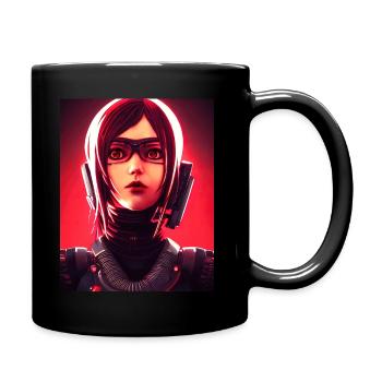 Cyborg Woman in Red - Technology AI Machines Woman - Full Colour Mug - black - Right