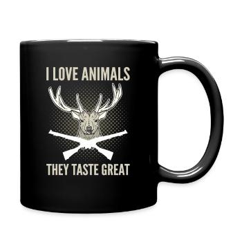 I Love Animals They Taste Great Deer Hunting - Tasse einfarbig - Schwarz - Rechts