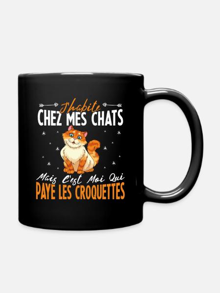 J'habite chez Mes Chats Humour Chat Drôle - Mug uni - noir