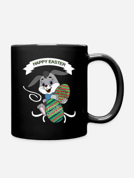 JOYEUSES PÂQUES, Lapin de Pâques, Œufs de Pâques colorés - Mug uni - noir