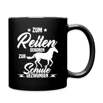 Né pour monter à cheval forcé à aller a l'école - Mug uni - noir - Droite