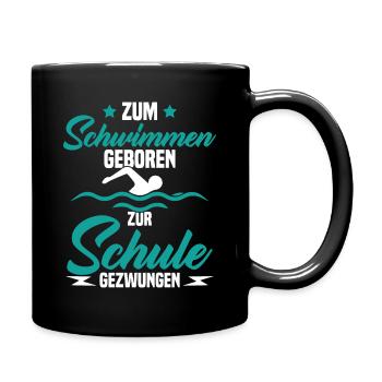 Né pour nager Forcé d'aller à l'école - Mug uni - noir - Droite