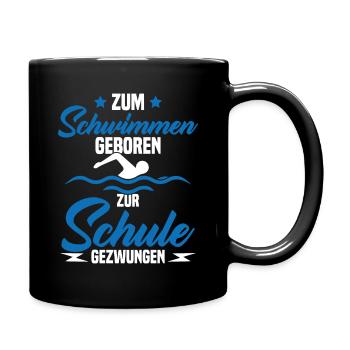 Né pour nager Forcé d'aller à l'école - Mug uni - noir - Droite