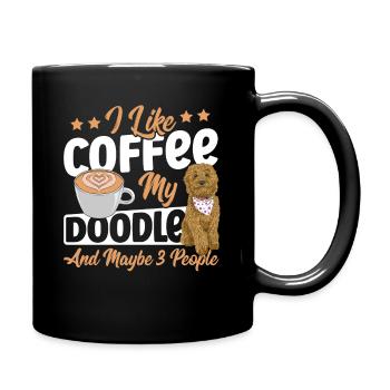 J’aime le café mon doodle et peut-être 3 personnes dorées - Mug uni - noir - Droite
