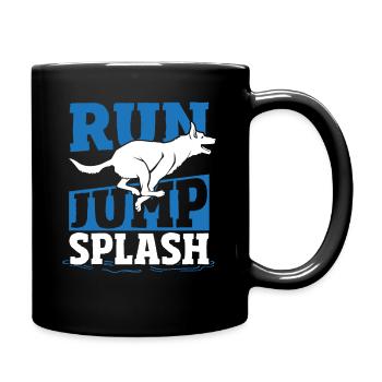 Run Jump Splash Dock Diving Dog Jumping - Tasse einfarbig - Schwarz - Rechts