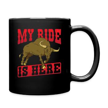 My Ride Is Here Rodeo Bullriding - Full Colour Mug - black - Right