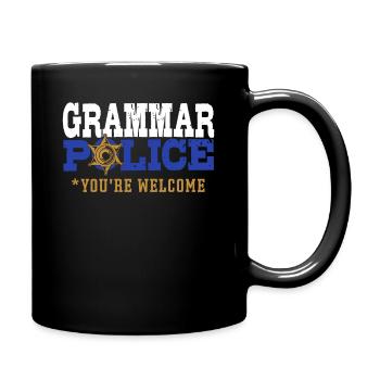 Grammatik-Polizei Rechntschreibung - Tasse einfarbig - Schwarz - Rechts