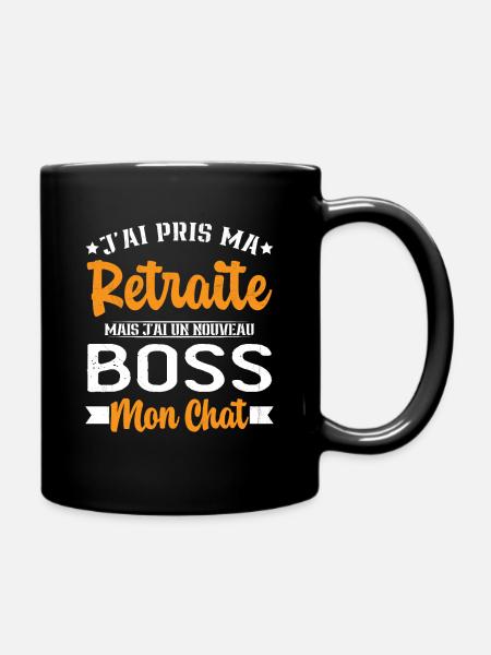 J'ai Un Nouveau Boss Mon chat Humour Cadeau - Mug uni - noir