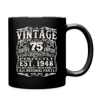 1948 geboren - 75 Jahre alt - Tasse einfarbig - Schwarz - Rechts