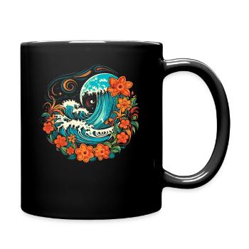 Surf Vibes: Vintage Retro Surfing Illustration - Full Colour Mug - black - Right