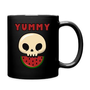 YUMMY Schädel mit Melone - Tasse einfarbig - Schwarz - Rechts