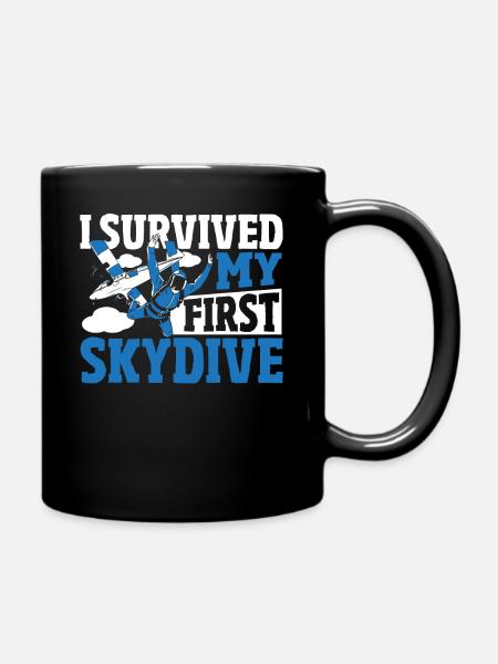 I Survived My First Skydive Skydiving Parachuting - Full Colour Mug - black